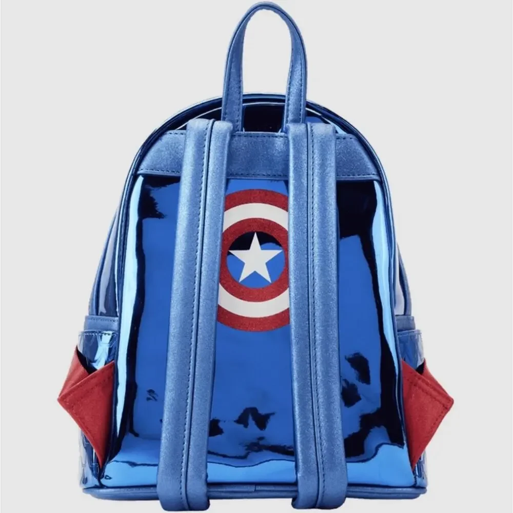 Loungefly Marvel Captain America Metallic Cosplay Mini Backpack Glitter NWT Blue